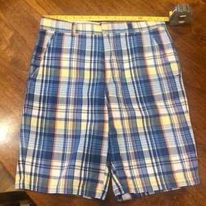Boys plaid shorts. Blue, white, yellow size 20